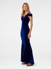 Forever New Blue Elena Velvet One Shoulder Gown - Image 4 of 4