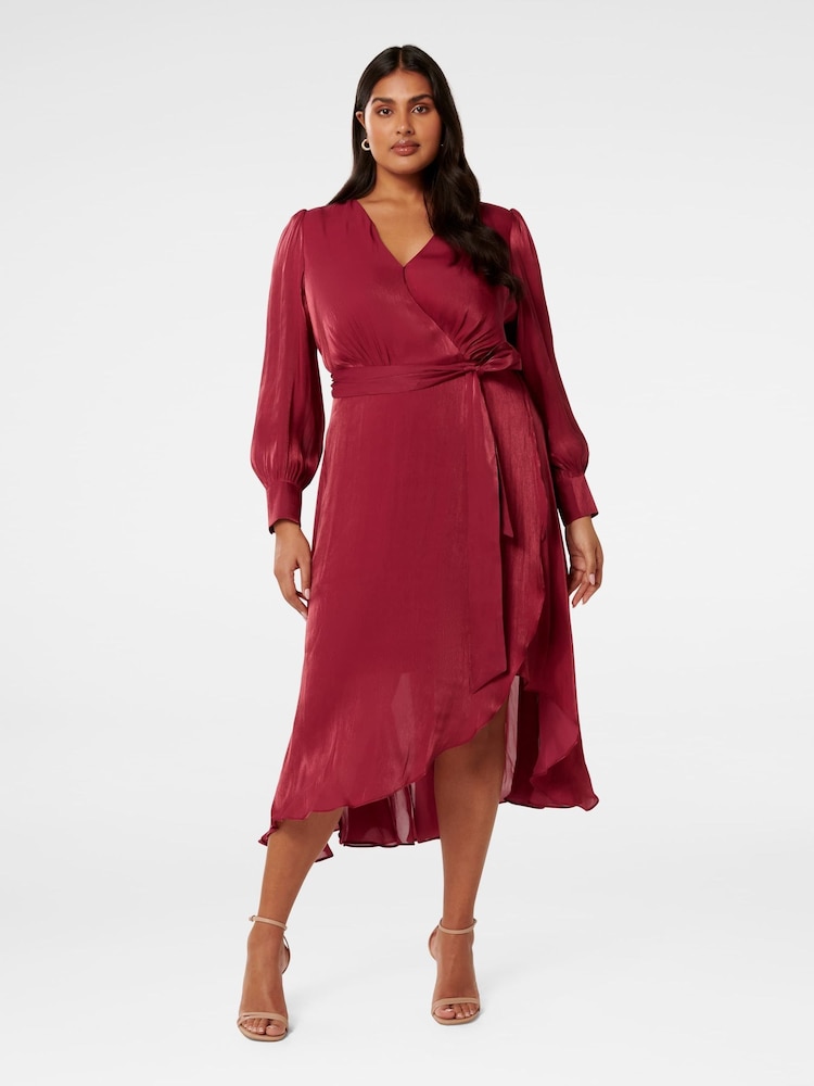 Forever New Red Mabel Curve Metallic Wrap Midi Dress - Image 1 of 5