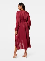 Forever New Red Mabel Curve Metallic Wrap Midi Dress - Image 2 of 5