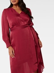Forever New Red Mabel Curve Metallic Wrap Midi Dress - Image 3 of 5