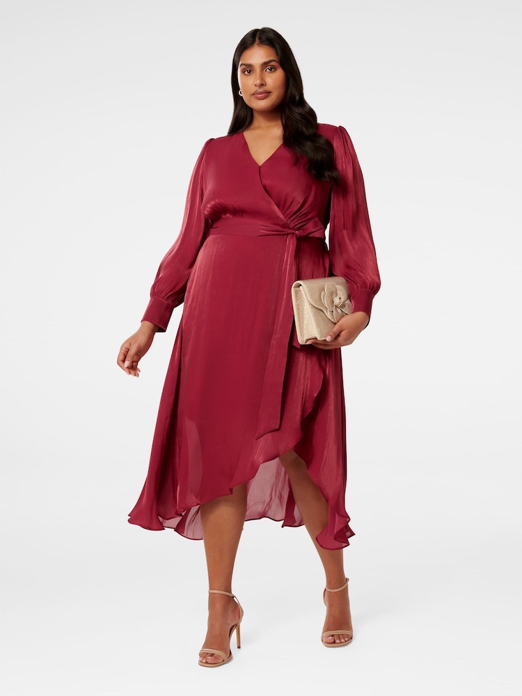 Forever New Red Mabel Curve Metallic Wrap Midi Dress - Image 5 of 5