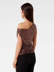 Forever New Brown Kaylene Sequin One Shoulder Top - Image 5 of 8