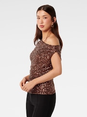 Forever New Brown Kaylene Sequin One Shoulder Top - Image 6 of 8