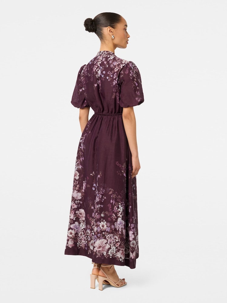 Forever New Purple Petite Adele Printed Midi Dress with a Touch of Linen Dress - Image 2 of 4