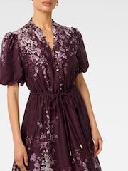 Forever New Purple Petite Adele Printed Midi Dress with a Touch of Linen Dress - Image 3 of 4