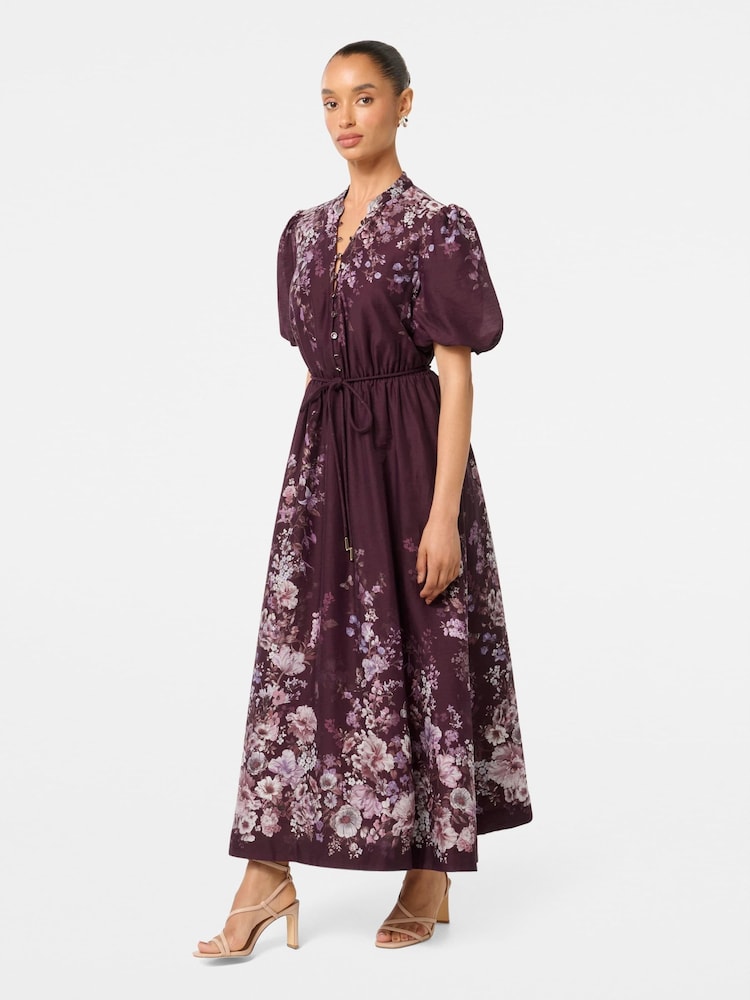 Forever New Purple Petite Adele Printed Midi Dress with a Touch of Linen Dress - Image 4 of 4