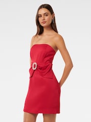 Forever New Red Sanji Satin Strapless Mini Dress - Image 4 of 5