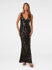 Forever New Black Marlena V-Neck Sequin Gown - Image 1 of 4
