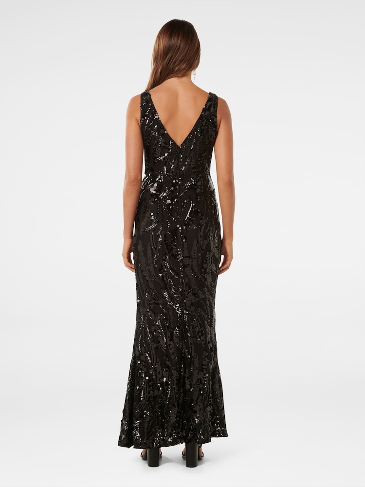 Forever New Black Marlena V-Neck Sequin Gown - Image 2 of 4