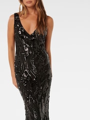 Forever New Black Marlena V-Neck Sequin Gown - Image 3 of 4