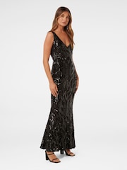 Forever New Black Marlena V-Neck Sequin Gown - Image 4 of 4