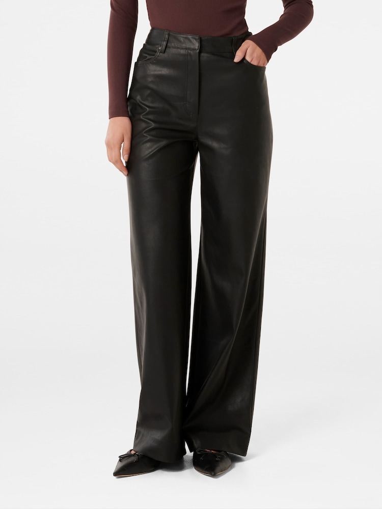 Forever New Black Benni Vegan Leather Wide Leg Pants - Image 1 of 5