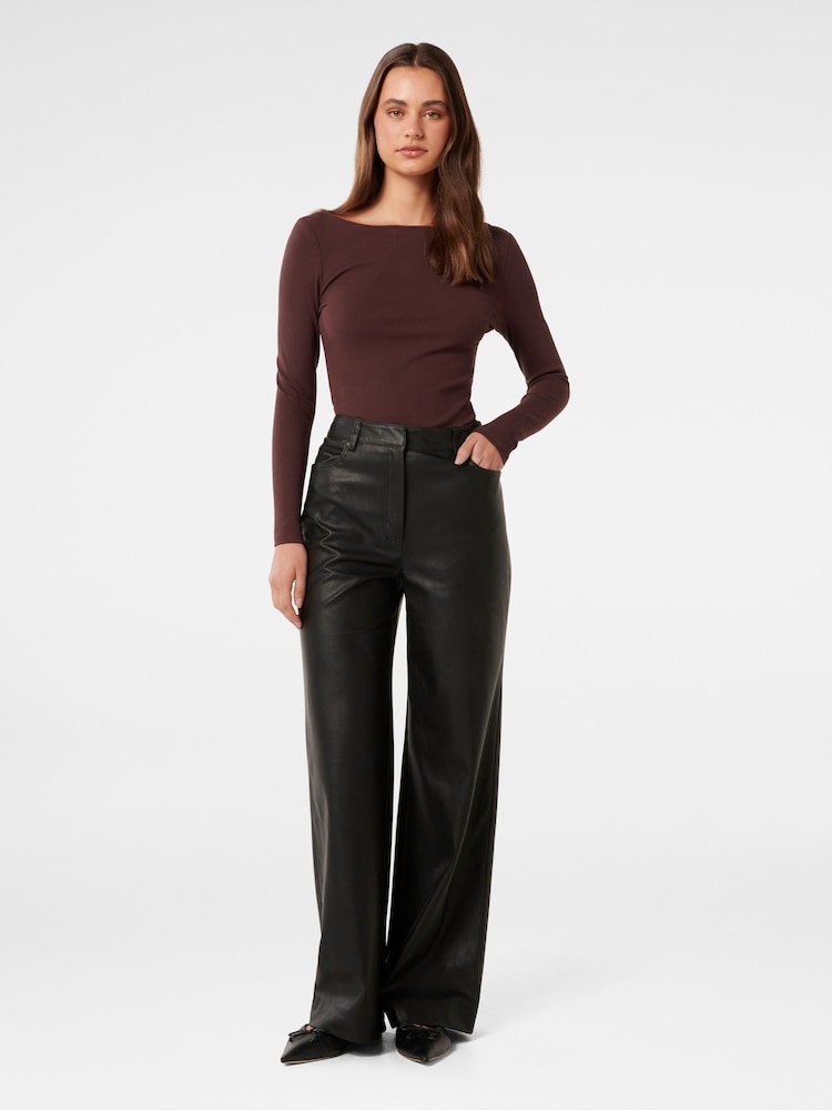 Forever New Black Benni Vegan Leather Wide Leg Pants - Image 5 of 5
