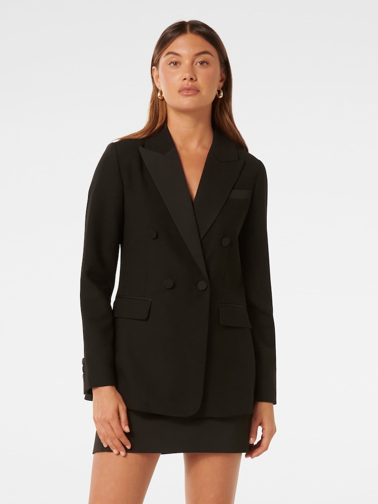 Forever New Black Elliott Tuxedo Double Breasted Blazer - Image 2 of 6