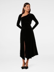 Forever New Black Sawyer Asymmetrical Velvet Dress - Image 1 of 5