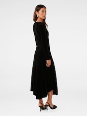 Forever New Black Sawyer Asymmetrical Velvet Dress - Image 2 of 5