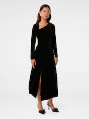 Forever New Black Sawyer Asymmetrical Velvet Dress - Image 4 of 5