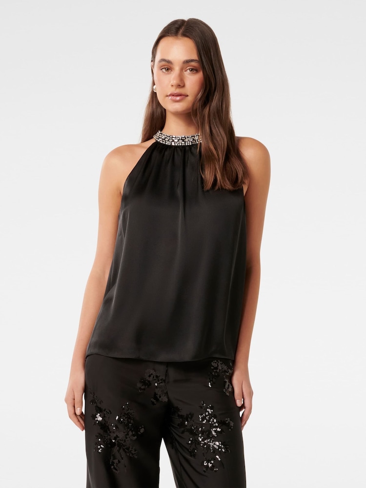Forever New Emily Embellished Decolteu vârf halter Top - Image 1 of 5