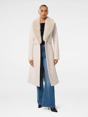 Forever New Cream Monica Petite Faux Fur Collared Wrap Coat - Image 1 of 5