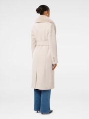 Forever New Cream Monica Petite Faux Fur Collared Wrap Coat - Image 2 of 5