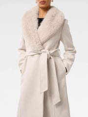 Forever New Cream Monica Petite Faux Fur Collared Wrap Coat - Image 3 of 5