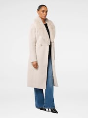 Forever New Cream Monica Petite Faux Fur Collared Wrap Coat - Image 4 of 5