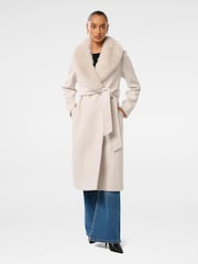 Forever New Cream Monica Petite Faux Fur Collared Wrap Coat - Image 5 of 5