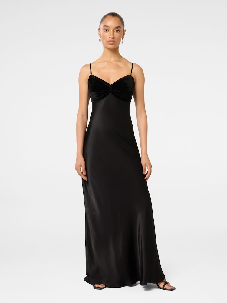 Forever New Black Carmen Petite Velvet Satin Dress - Image 1 of 4 Forever New Black Carmen Petite Velvet Satin Dress - Image 1 of 4