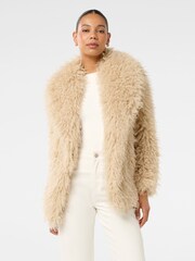 Forever New Cream Jennifer Faux Fur Coat - Image 1 of 5