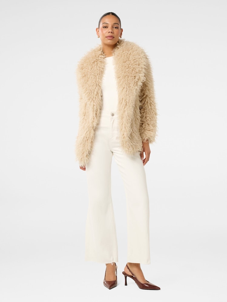 Forever New Cream Jennifer Faux Fur Coat - Image 2 of 5