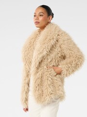Forever New Cream Jennifer Faux Fur Coat - Image 3 of 5