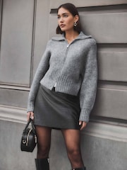 Forever New Black Ivanna Vegan Crocodile Leather Mini Skirt - Image 1 of 7