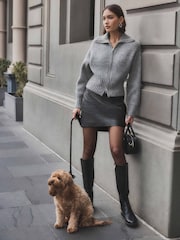 Forever New Black Ivanna Vegan Crocodile Leather Mini Skirt - Image 2 of 7