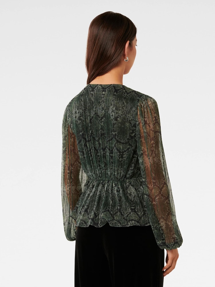 Forever New Green Cassidy Printed Plisse Top - Image 2 of 5