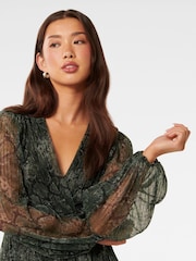 Forever New Green Cassidy Printed Plisse Top - Image 3 of 5