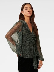 Forever New Green Cassidy Printed Plisse Top - Image 4 of 5