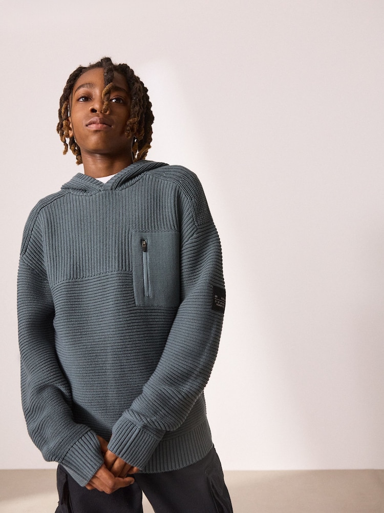 Blue Utility Knitted Hoodie (3-16yrs) - Image 1 of 10