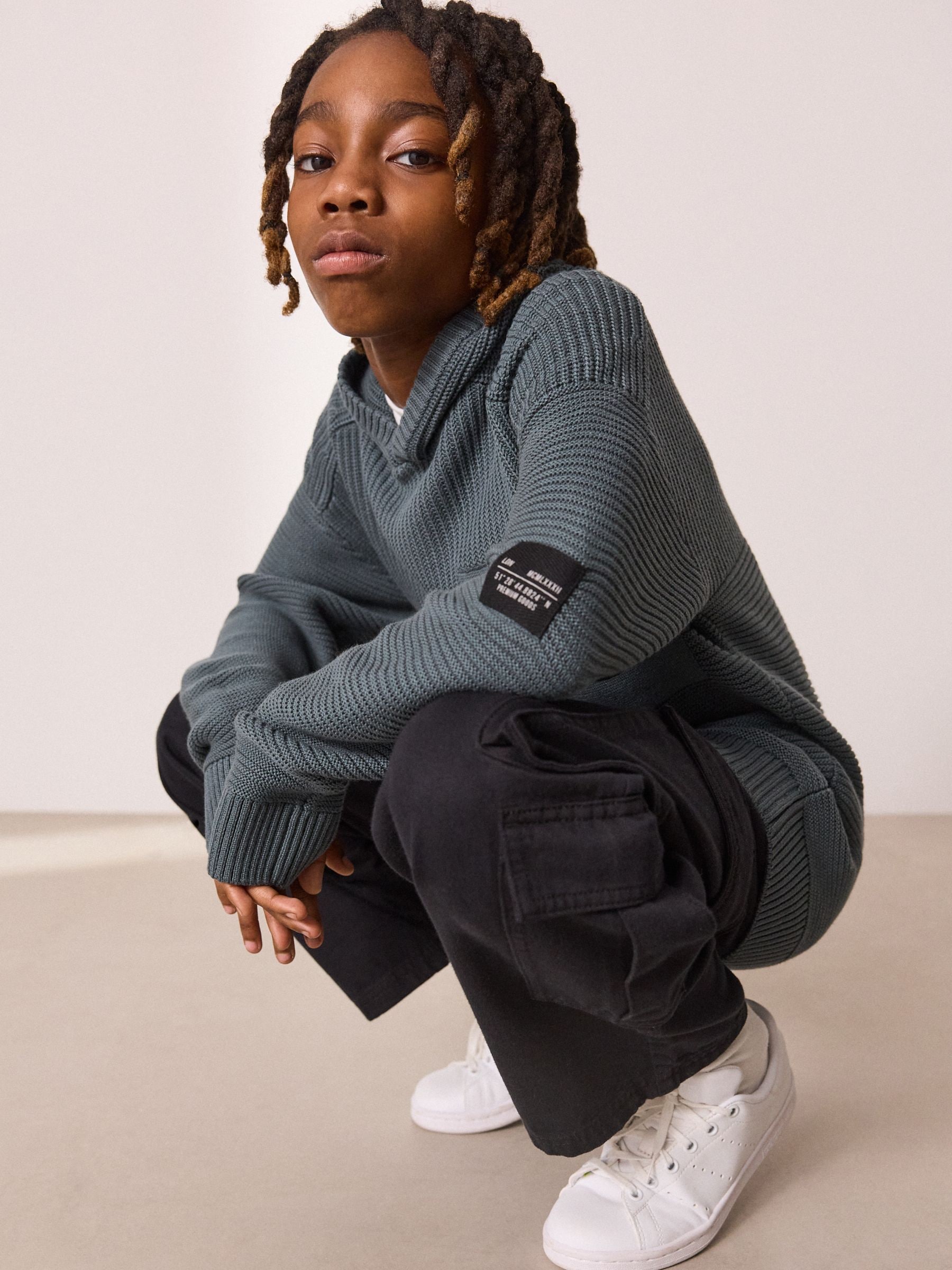 【NKNIT】knit blouson Buy Blue Utility Knitted Hoodie (3-16yrs) from Next Romania