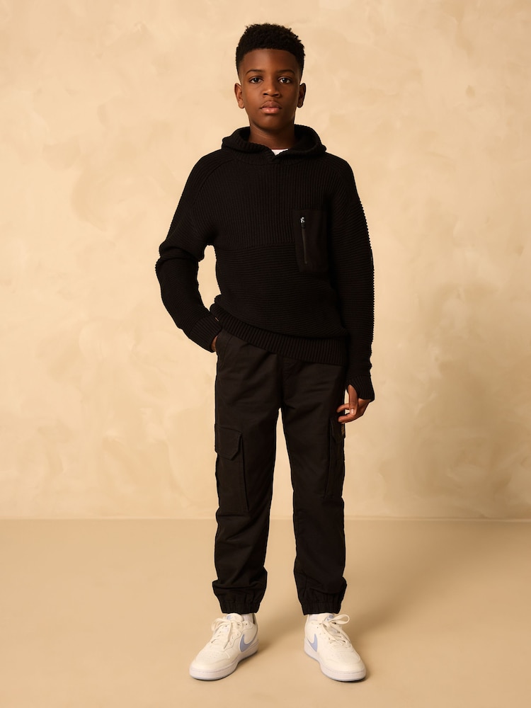 Black Utility Knitted Hoodie (3-16yrs) - Image 2 of 4