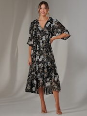 Jolie Moi Black Rita Ruffle Hem Chiffon Midi Dress - Image 1 of 6