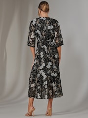 Jolie Moi Black Rita Ruffle Hem Chiffon Midi Dress - Image 2 of 6