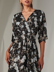 Jolie Moi Black Rita Ruffle Hem Chiffon Midi Dress - Image 3 of 6