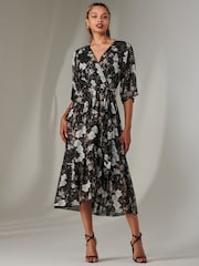 Jolie Moi Black Rita Ruffle Hem Chiffon Midi Dress - Image 4 of 6