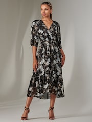 Jolie Moi Black Rita Ruffle Hem Chiffon Midi Dress - Image 5 of 6