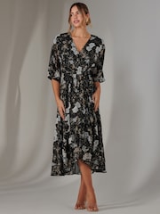 Jolie Moi Black Rita Ruffle Hem Chiffon Midi Dress - Image 6 of 6
