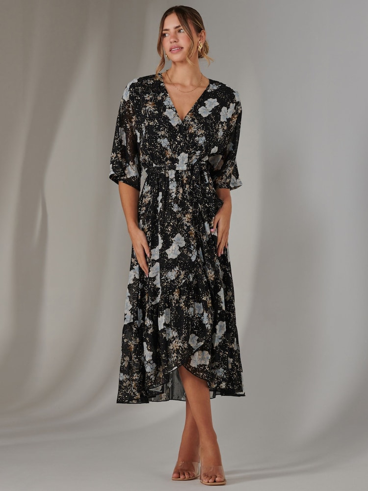 Jolie Moi Black Rita Ruffle Hem Chiffon Midi Dress - Image 6 of 6
