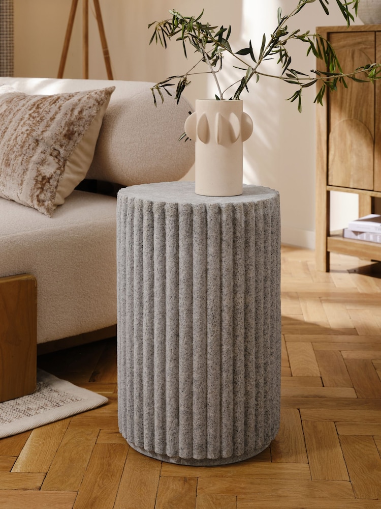 Grey Textured Ribbed Side Table - Image 1 of 5