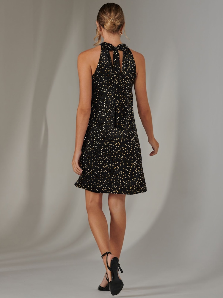 Jolie Moi Black Halter Neck Tie Mini Dress - Image 2 of 6