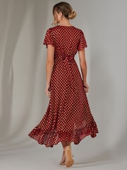 Jolie Moi Red Chiffon Short Sleeve Midaxi Dress - Image 2 of 6