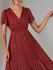 Jolie Moi Red Chiffon Short Sleeve Midaxi Dress - Image 3 of 6